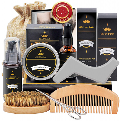 6 items beard grooming kit quality scissor and wooden bristle brush beard kit for men