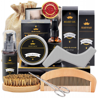 6 items beard grooming kit quality scissor and wooden bristle brush beard kit for men